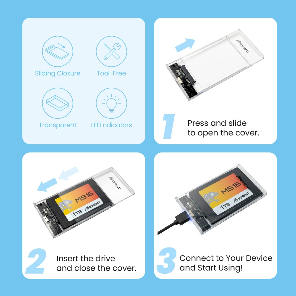 ME26 SATA III Transparent Enclosure-Moment Semiconductor, Inc.